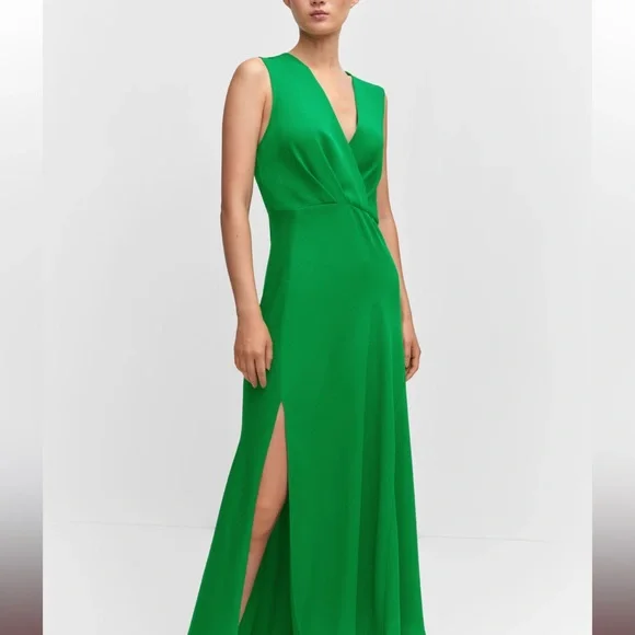 MANGO NWT Green Asymmetrical Dress with Side Slit Size 4 - Picture 2 of 8